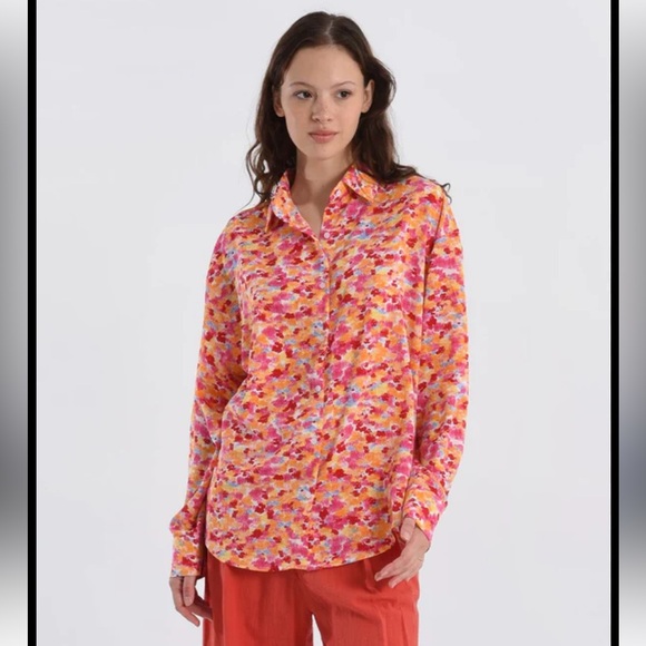 Lili Sidonio Molly Bracken pink and orange button down blouse - Picture 1 of 4